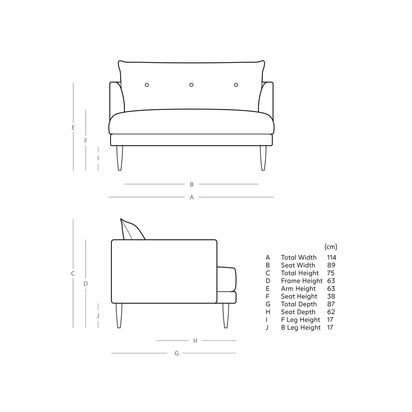 Swoon Kalmar Loveseat, Dark Leg Biscuit Velvet | H75 x W114 x D87cm