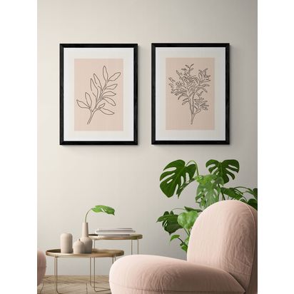EAST END PRINTS Violet Studio 'Soft Leaves I & II' Framed Print, Set of 2 Black Frame | 46 x 36cm