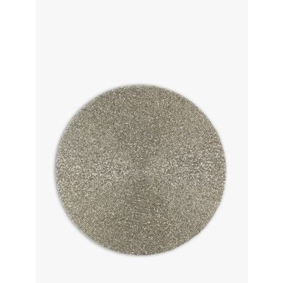 John Lewis Beaded Round Placemat Silver | H0.50 x W35 x D35cm