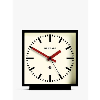 Newgate Clocks Railway Silent Sweep Square Analogue Mantel Clock, 20cm, Black Black | H20 x W19 x D8cm