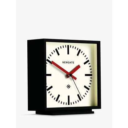 Newgate Clocks Railway Silent Sweep Square Analogue Mantel Clock, 20cm, Black Black | H20 x W19 x D8cm