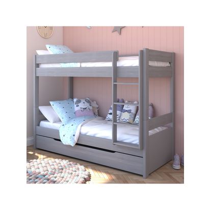 Stompa Detachable Bunk Bed with Trundle Drawer, Extra Long Single, Grey Grey | H1612 x W1051 x D2082mm
