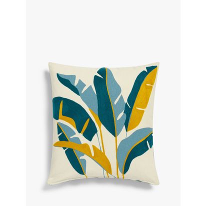 John Lewis Banana Leaves Cushion Teal | H50 x W3 x D50cm