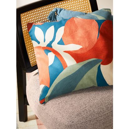 John Lewis Floral Crop Embroidered Cushion Fjord | H0.50 x W50 x D50cm