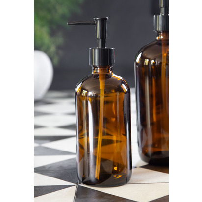 Amber Tinted Glass Soap Dispenser Bottle - Small