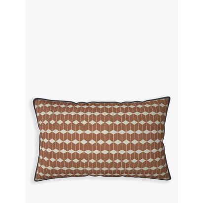 John Lewis Fusion Block Print Reversible Garden Cushion, 35 x 55cm, Black/Brown