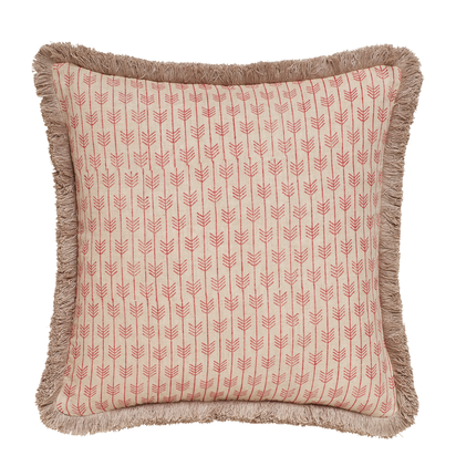 Caladia Cushion Cover With Fringing - Red Madder