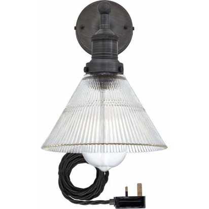 Industville Brooklyn Funnel Wall Light With Plug - 7 Inch - Glass - Brass Holder
