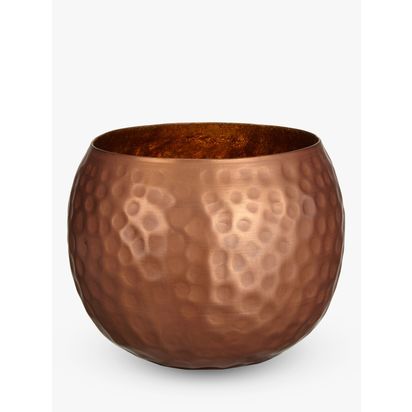 John Lewis Hammered Tealight Holder Copper | H77 x W100 x D100mm