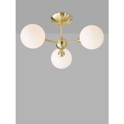 John Lewis Satellite 3 Arm Semi Flush Ceiling Light, Satin Brass Satin Brass | H21 x Dia.44cm