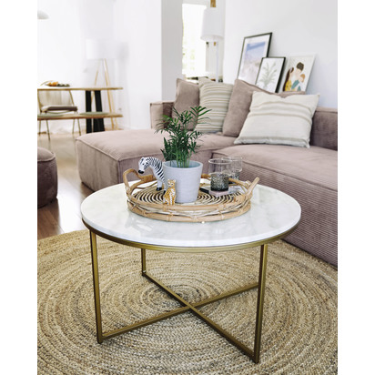 Sheffield coffee table in white marble and golden steel legs Ã˜ 80 cm