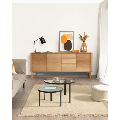 Lenon oak wood and veneer sideboard with 3 doors & 3 drawers, 200 x 86 cm FSC MIX Credit