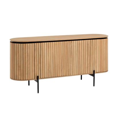 Licia solid mango wood sideboard with 4 doors and black finish metal, 170 x 80 cm