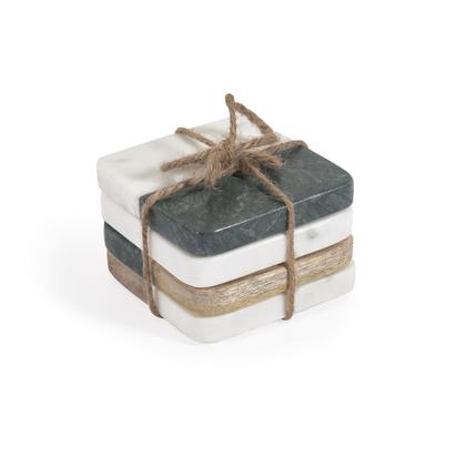 Wilmina set of 4 coasters in green stone and wood