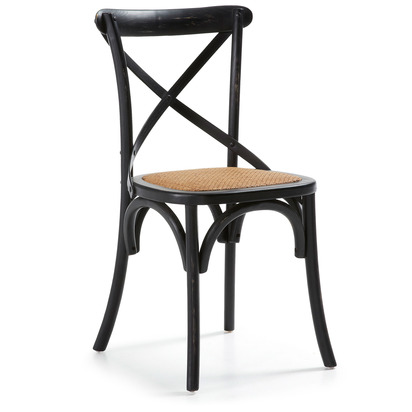 Alsie chair in solid birch wood with black lacquer and rattan seat