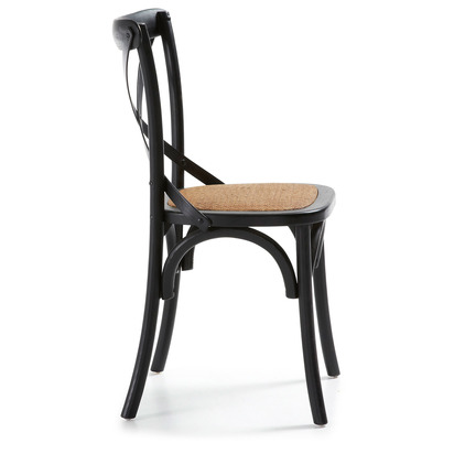 Alsie chair in solid birch wood with black lacquer and rattan seat