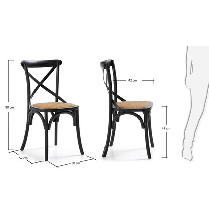 Alsie chair in solid birch wood with black lacquer and rattan seat