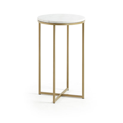 Sheffield side table in white marble and golden steel legs Ø 43 cm