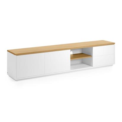 Abilen oak wood veneer TV stand with 2 doora and 2 drawers in white lacquer, 200 x 44 cm F