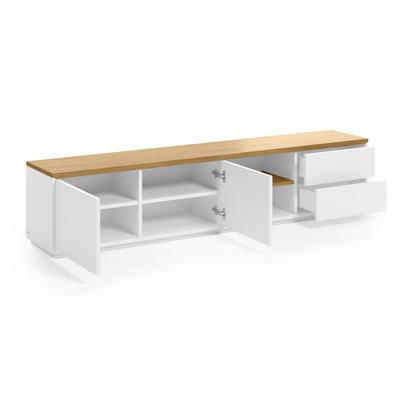 Abilen oak wood veneer TV stand with 2 doora and 2 drawers in white lacquer, 200 x 44 cm F