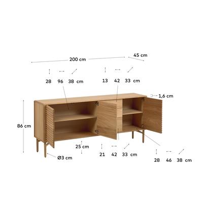 Lenon oak wood and veneer sideboard with 3 doors & 3 drawers, 200 x 86 cm FSC MIX Credit