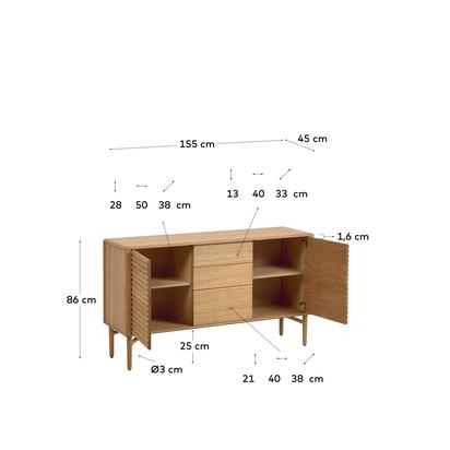 Lenon oak wood and veneer sideboard with 2 doors & 3 drawers, 155 x 86 cm FSC MIX Credit