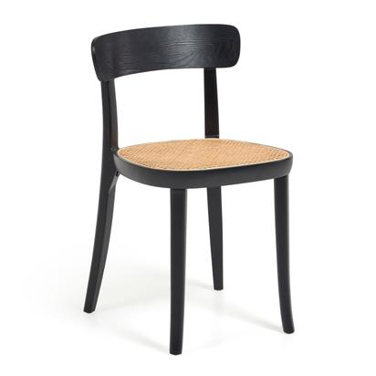 Romane chair in solid beech with black finish, ash veneer and rattan