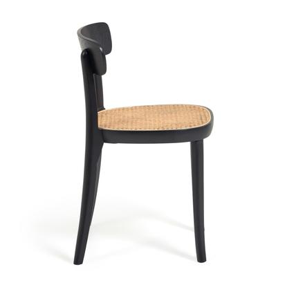 Romane chair in solid beech with black finish, ash veneer and rattan