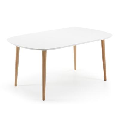 Oqui extendable oval table with an oak veneer and solid wood legs, Ã˜ 160 (260) x 100 cm