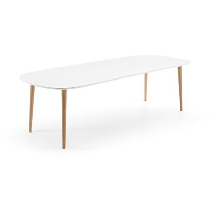 Oqui extendable oval table with an oak veneer and solid wood legs, Ã˜ 160 (260) x 100 cm