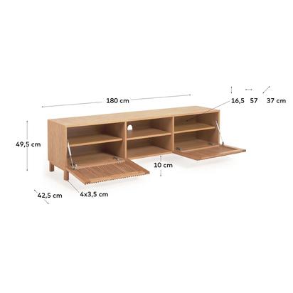 Beyla 2-door TV stand in solid oak wood and oak veneer 180 x 49.5cm FSC 100%