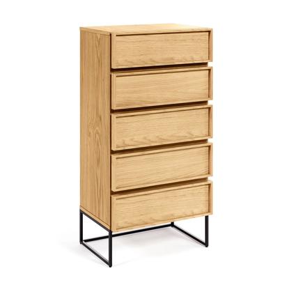 Taiana chest of drawers with oak veneer and steel frame with black finish 60 x 120 cm