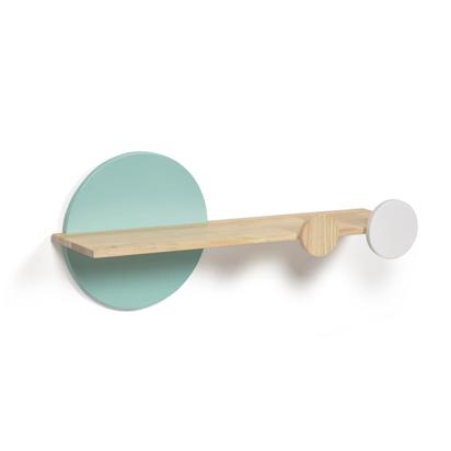 Diti shelf in solid natural pine and white and turquoise MDF 60 x 26 cm
