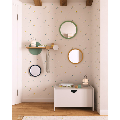 Diti shelf in solid natural pine and white and turquoise MDF 60 x 26 cm