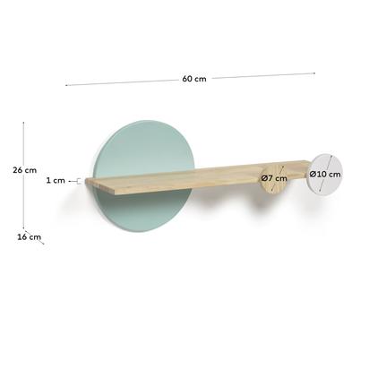 Diti shelf in solid natural pine and white and turquoise MDF 60 x 26 cm