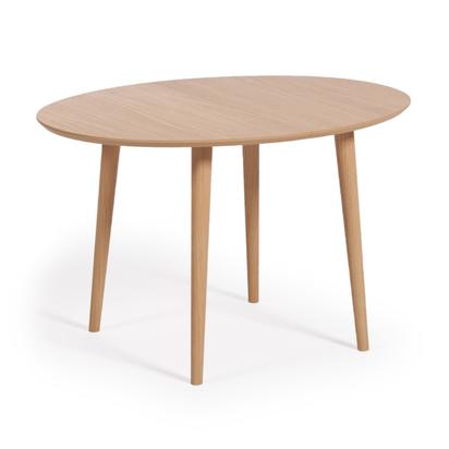 Oqui extendable oval table with an oak veneer and solid wood legs, Ã˜ 120 (200) x 90 cm
