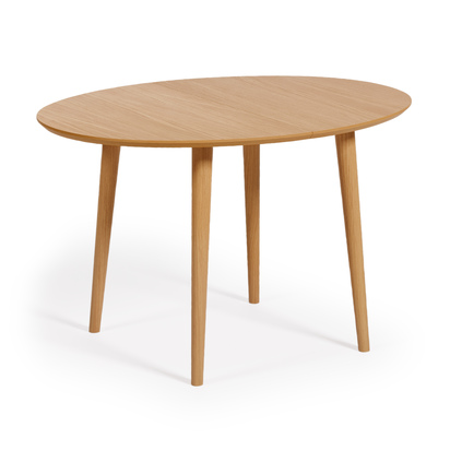 Oqui extendable oval table with an oak veneer and solid wood legs, Ã˜ 120 (200) x 90 cm