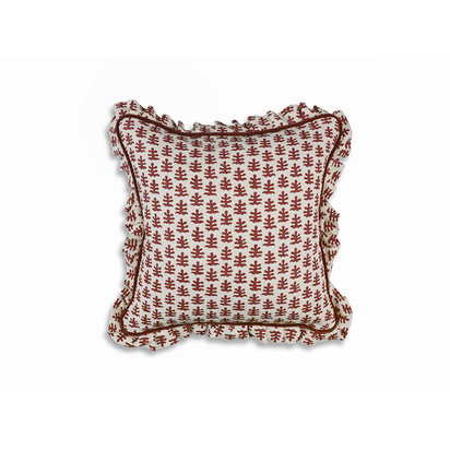 Available Now Cushion - Small Square with Frill - Tobias and The Angel Coral Garnet