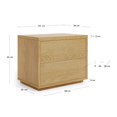 Abilen oak veneer and white lacquer bedside table, 53 x 44 cm, certified FSC 100%