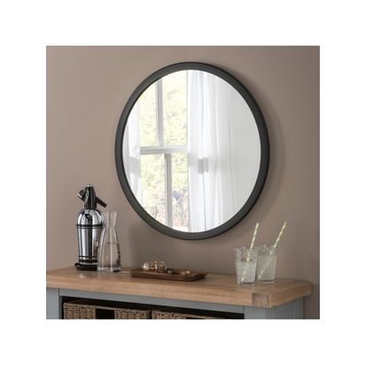 Yearn Classic Round Wood Frame Wall Mirror Black