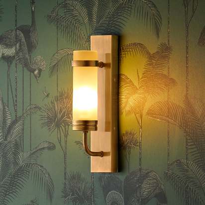 Jim ip44 wall light in brass and frosted glass