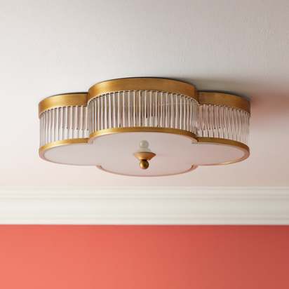 Clover flush ceiling fitting in brass with glass rods