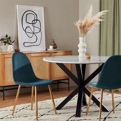 Rayner Dining Chair, Midnight Blue Velvet Leg Colour: Black