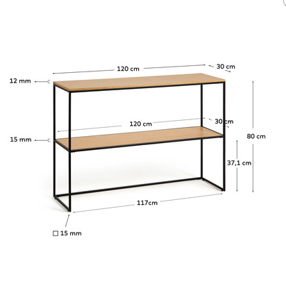 Yoana console table with oak wood veneer and painted black metal structure, 120 x 80 cm
