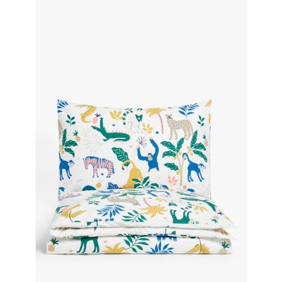 John Lewis Easy Care Jungle Boogie Reversible Duvet Cover and Pillowcase Set Multi | H200 x W135cm
