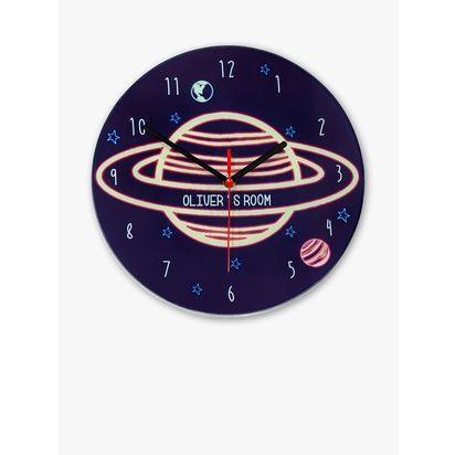 Treat Republic Kids' Personalised Space Glass Wall Clock, 20cm, Navy Navy | D3 x Dia.20cm