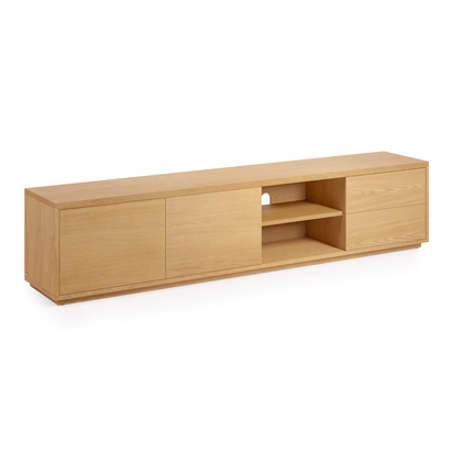 Abilen oak wood veneer 2 door TV stand with 2 drawers, 200 x 44 cm FSC 100%