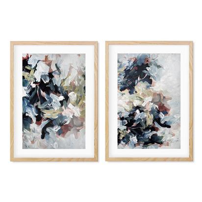 Abstract Blush River Tones Set Of 2 Prints 50 x 70 cm Oak Frame