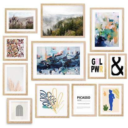 Modern Abstract Gallery Wall Art Oak Frames
