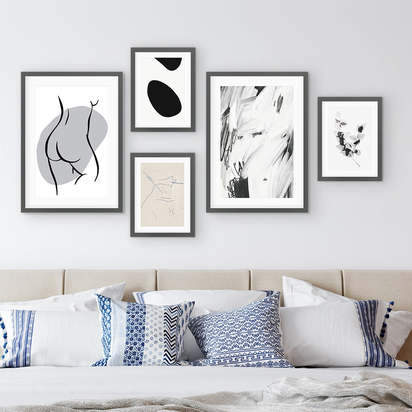 Subtle Neutral Tones Gallery Wall Art Grey Frames